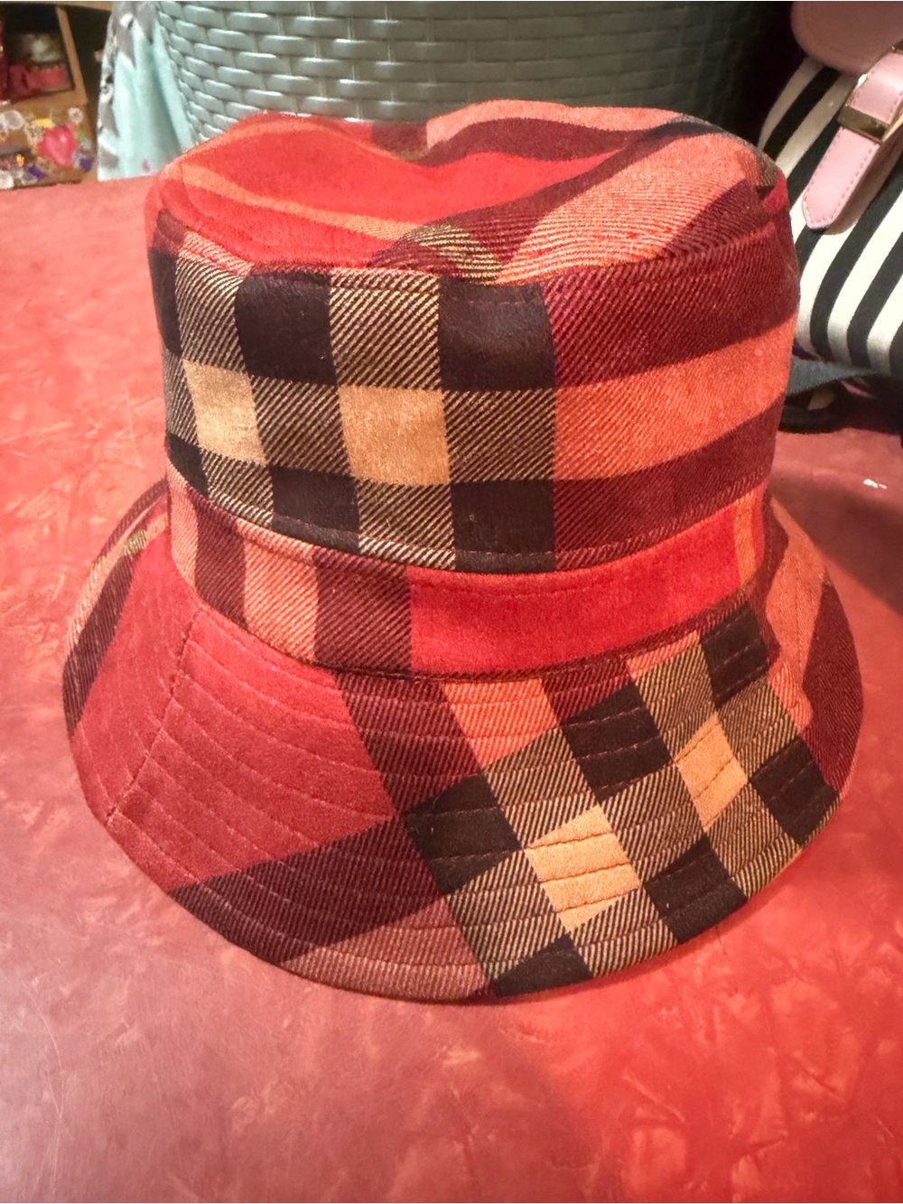 Plaid Red Bucket Hat - Women's Fashion Accessory - Picture 5 of 14